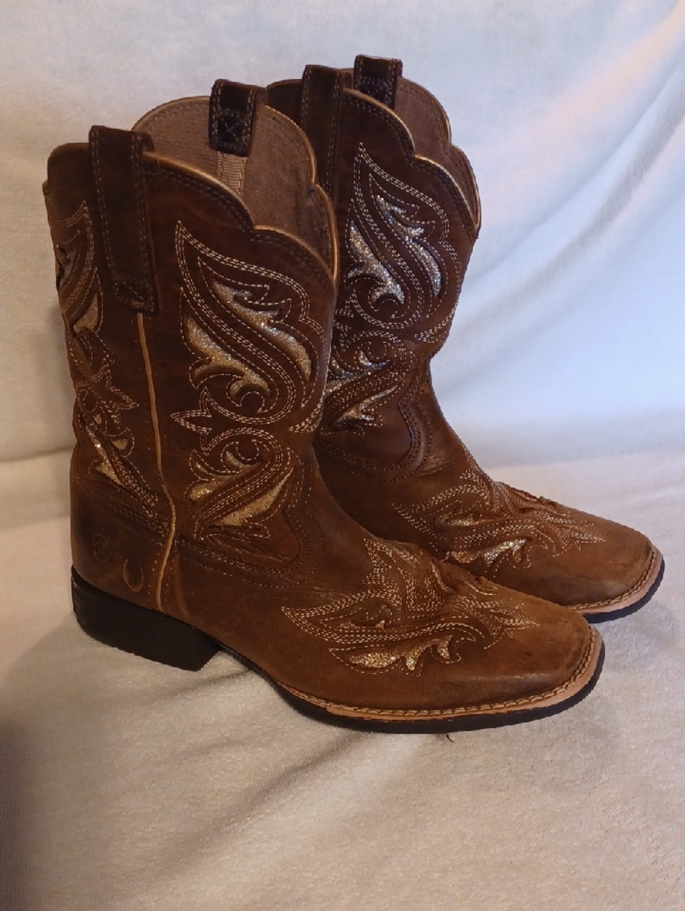 Ariat Brown Suede Western Boots with Embroidered Shaft Big Girl 4.5